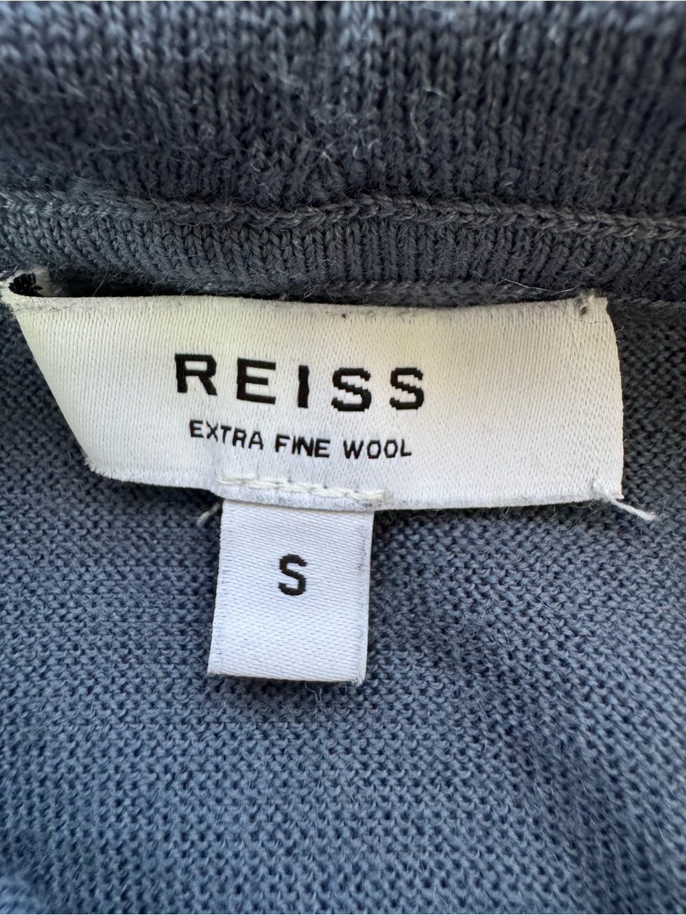 REISS 100% Extra Fine Merino Wool Hoodie Blue Lightweight Knit Sweater Size S - Picture 2 of 13